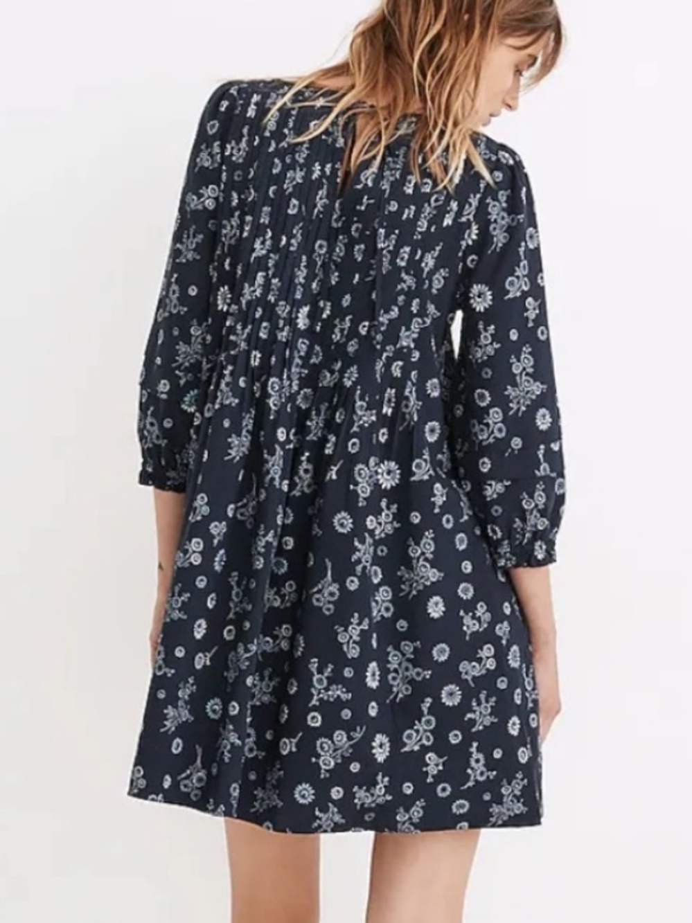 Madewell Navy Floral Pintuck Mini Dress - Picture 2 of 6